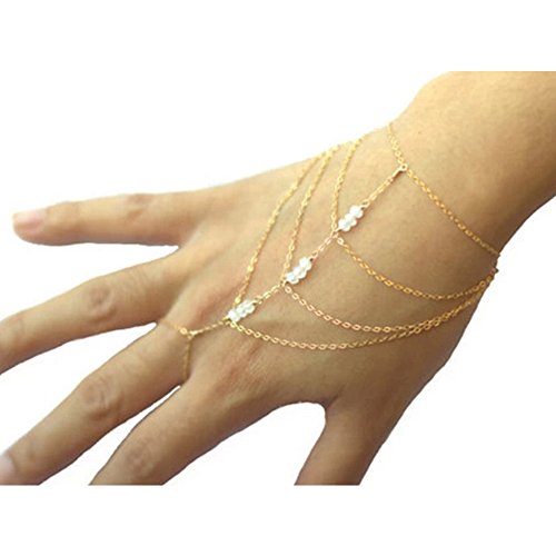 S&E Women s Gold /Silver Plated Tassels Metal Chain Bracelet Slave Finger Ring Hand chain Harness