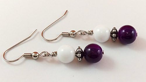 Purple and White Glass Beaded Earrings