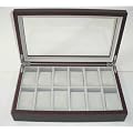 Edle Uhrenbox f�r 12 Uhren, Sichtfenster aus Glas, Massivholz, Mahagoni-Design