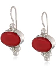 Sterling Silver Inlay Oval Drop Earrings with Beads
