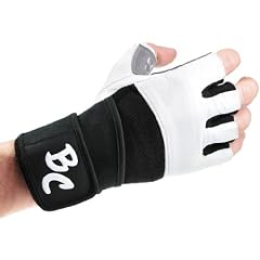 Pro Leder Trainings- und Fitness schwarz / wei� - Handschuhe "White Men" inkl. Handgelenksbandagen