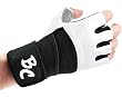 Pro Leder Trainings- und Fitness schwarz / wei� - Handschuhe "White Men" inkl. Handgelenksbandagen
