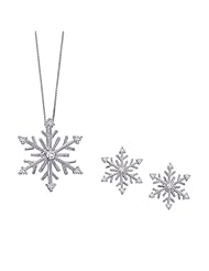 Diamond Snow Flake Jewelry Set in 14K White Gold (1/5 cttw)