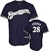 Prince Fielder Jersey: Adult 2010 Majestic Alternate Navy Replica #28 Milwaukee Brewers Jersey - Small