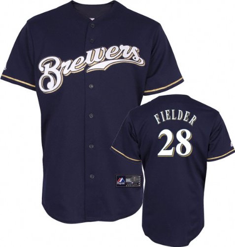 Prince Fielder Jersey: Adult Majestic Alternate Navy Replica #28 Milwaukee Brewers Jersey