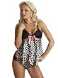 Sexy Short BabyDoll Black White Polkadot Matching Set Lingerie Full Panty