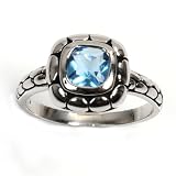Sterling Silver Ring with Aquamarine CZ - Size: 5-9