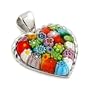 925 Silver Murano Millefiori Glass Bead Heart Pendant