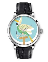 SPRAWL Aanalog Fashion Series Silver Ladies Watches of Genuine Black Leather Strap,Unique Wrist Watch for Women Girls Designed with Bird colorful elegant