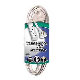 Coleman Cable 35178801 Flat Plug Extension Cord with 3-Outlet Strip, 6-Foot