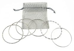 Bracelet - B104 - 6 Pc Bracelet Set ~ Plain, Etched and Twisted in Silver Tone - 70mm + Silver Organza Gift Bag