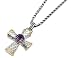Amethyst Gemstone 3.06 Carat (ctw) Cross Pendant in Sterling Silver with 14K Gold Accents