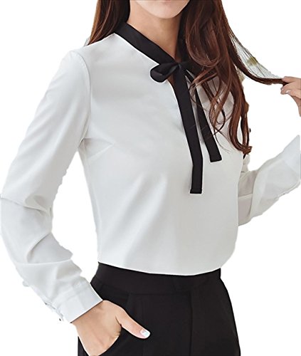 (フムフム) fumu fumu 2016 秋 冬 ブラウス レディース OL オフィス エレガント ( 黒 ボウタイ リボン ) ホワイト 長袖 白