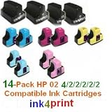 14-Pack HP 02 Compatible Ink Cartridges 4-BLACK, 2 CYAN, 2 MAGENTA, 2 YELLOW, 2 LIGHT CYAN, 2 LIGHT MAGENTA for Photosmart D7360 D7460 8250 D7260 D7160 C5180 C6180 C6280 C7180 C7280 C8180