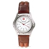 Men's Wenger Swiss Army Watch with White Dial and Brown Leather Strap