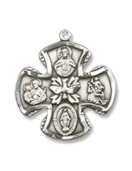 Sterling Silver 5-Way Pendant Stainless Silver Heavy Curb Chain Cross Crucifix Medal