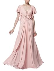 A-line V-neck Chiffon Beaded Applique Cocktail Floor Length Homecoming Dress/Bridesmaid Dress/Pageant Dress/Prom Dress/Party Dress/Wedding Dress 