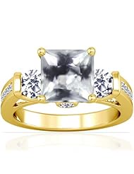 14K Yellow Gold Princess Cut White Sapphire Fana Designer Ring