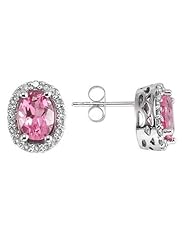 Oval Pink Topaz and Diamond Earrings in 14K White Gold