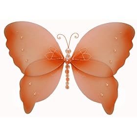 10 Orange Crystal Butterfly nylon hanging ceiling wall baby nursery room wedding decor... by Bugs-n-Blooms