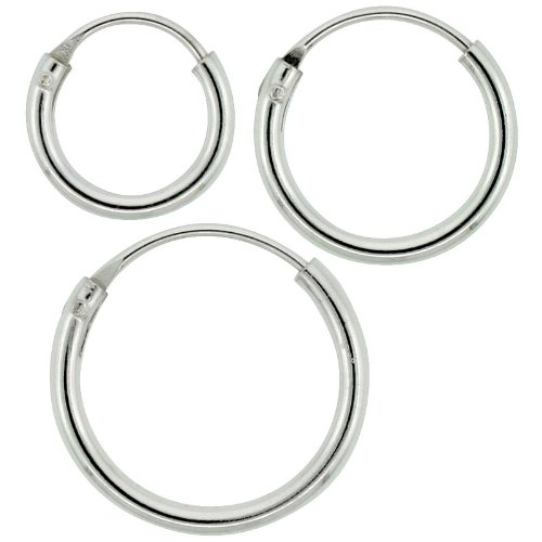 41zNrSRtYtL Sterling Silver Jewelry: Sterling Silver 8mm 10mm & 12mm Tiny Endless Hoop Earrings Set