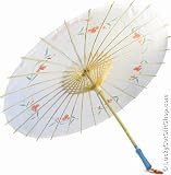 White Floral Silky Chinese Parasol