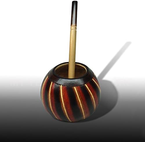 Striped Artisan Yerba Mate Gourd And Bamboo Bombilla - Free Shipping