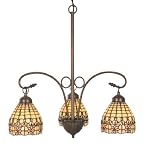 Meyda Tiffany 81866 Antique Brass Victorian Flourish Tiffany Three Light Down Lighting Mini Chandeli
