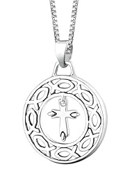 Sterling Silver "Surrounded By Love" Circle Pendant Necklace with Cross, 18"