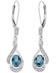 14K White Gold Natural London Blue Topaz Lever Back Earrings, 1 7/16 inch long
