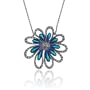 Sterling Silver Marcasite and Blue Epoxy Flower Necklace