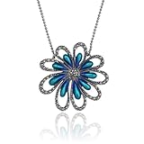 Sterling Silver Marcasite and Blue Epoxy Flower Necklace