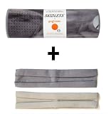 Agate (gray tie-dye) Yogitoes® mat size SKIDLESS® yoga towel + 2-pack gray/light gray stretchy headband combo by Absolute Yogi®
