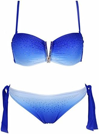 Telaura Women's Bandage Rhinestone Bikini Set Scrunch 2PS Gradient Ramp Swimsuit Sexy Beachwear Bling Bathing Suit (XL, Blue V)