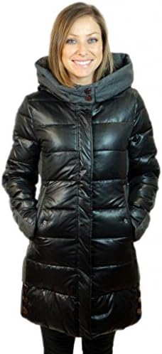 Ellabee Women's Junior Fit Down Fill Mixed Media Coat - Black XS