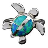  ROP-01--Opal Rhodium Honu Turtle Ring--Hawaiian Silver Jewelry