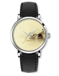 SPRAWL Aanalog Fashion Series Silver Ladies Watches of Genuine Black Leather Strap,Unique Wrist Watch for Women Girls Designed with Old house