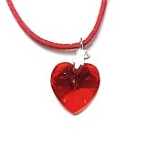Candy Apple Red Swarovski Crystal Heart Faceted Pendant with Suede Leather Necklace