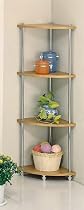 Retro 4 Tier Chrome Corner Rack with Wood Shelf Tops