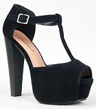 Breckelle's BRINA-01 Chunky High Heel T-Strap Platform Peep Toe Sandal