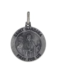 Sterling Silver Saint Barbara Medal 3/4 inch Round Made in Italy, Free 24 inch Surgical Steel Chain