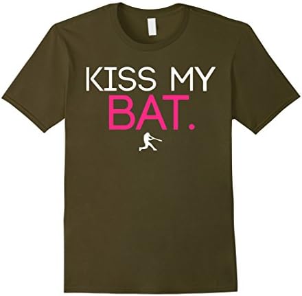 Men's Kiss My Bat T Shirt, Batminton Shirt, Hobby Shirt 3XL Olive