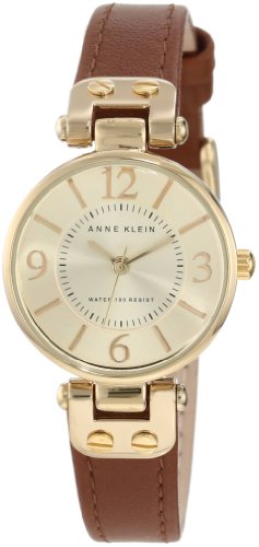 Anne Klein Women's 109442CHHY GoldTone Champagne Dial and Brown Leather Strap Watch Picture