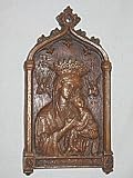 Small Arch Shaped Antique Religious Burwood Wall Plaque Of Mary & Baby Jesus W Angels & Symbols Our Mother Of Perpetual Help