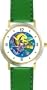 Witch on a Broom, Moon No.2 - WATCHBUDDY� DELUXE TWO-TONE THEME WATCH - Arabic Numbers - Green Leather Strap-Size-Children's Size-Small ( Boy's Size & Girl's Size )