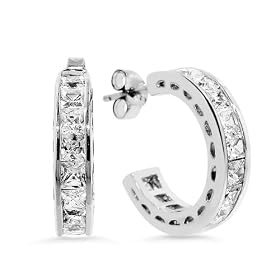 C.Z. 4Mm Princess Cut Hoop Earrings (Mothers Day Sale)