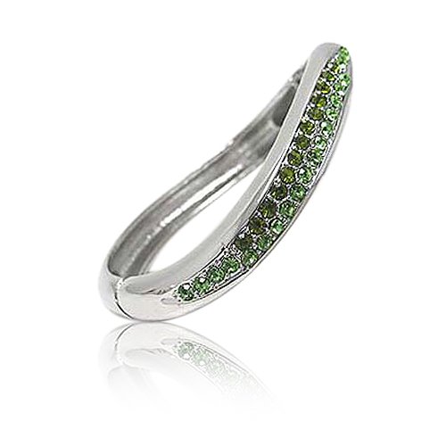 Green Crystal Studded Waved Metal Hinge Bangle Bracelet Fashion Jewelry