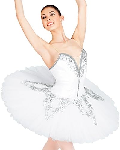 Adult "Russian" Style Adorned Tutu,PT101WHTS,White/Silver Trim,Small