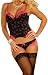 Apparel : Pink Flower Print on Black Corset with Matching Hipster Panty