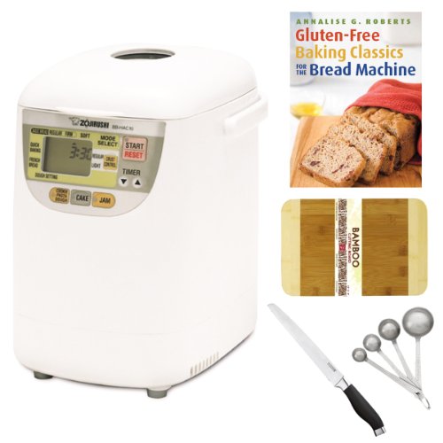 Zojirushi BB-HAC10 Home Bakery 1-Pound-Loaf Programmable Mini Breadmaker + 8-inch x 12-inch Bamboo Cutting Board + 7-inch Bread Knife + 4-Piece Measuring Spoons Set + Gluten-Free Baking Classics for The Bread Machine Book Zojirushi BB-HAC10 Home Bakery 1-Pound-Loaf Programmable Mini Breadmaker + 8-inch x 12-inch Bamboo Cutting Board + 7-inch Bread Knife + 4-Piece Measuring Spoons Set + Gluten-Free Baking Classics for The Bread Machine Book